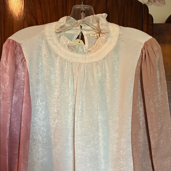 Girls' Two-Tone Pink and White Ruffle Neck Long-Sleeve Top - Picture 2 of 3